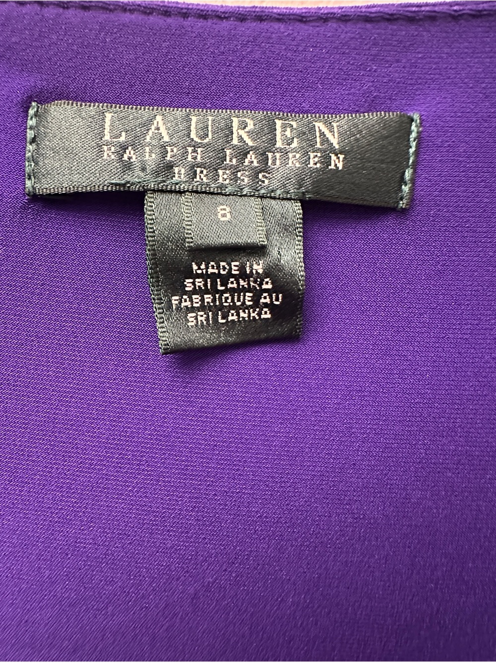 Lauren Ralph Lauren Dress 8 Purple Ruched Draped V Neck 3/4 Sleeve Stretch - Picture 4 of 10